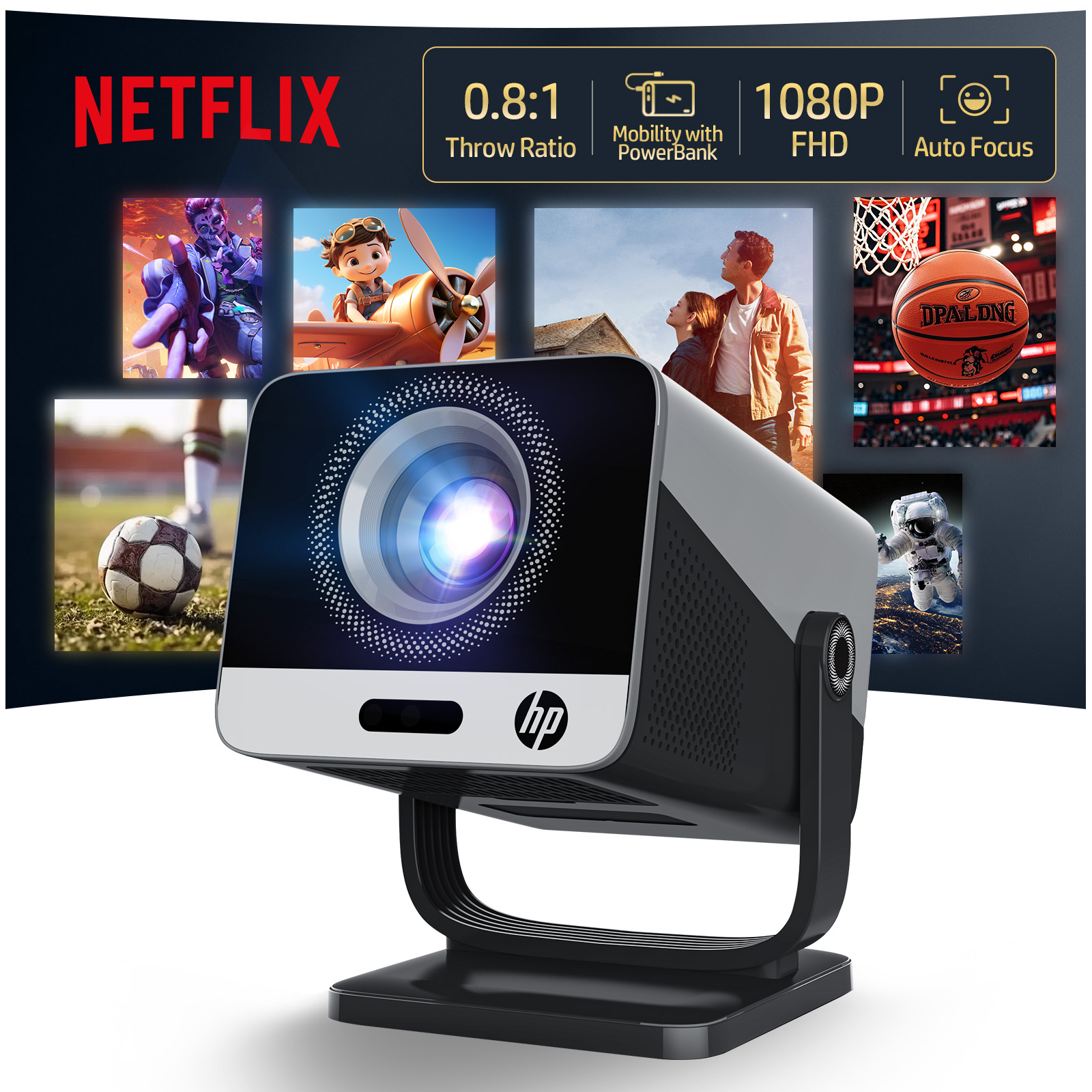 Netflix Home Cinema - جهاز عرض HP MC475 مع ترخيص