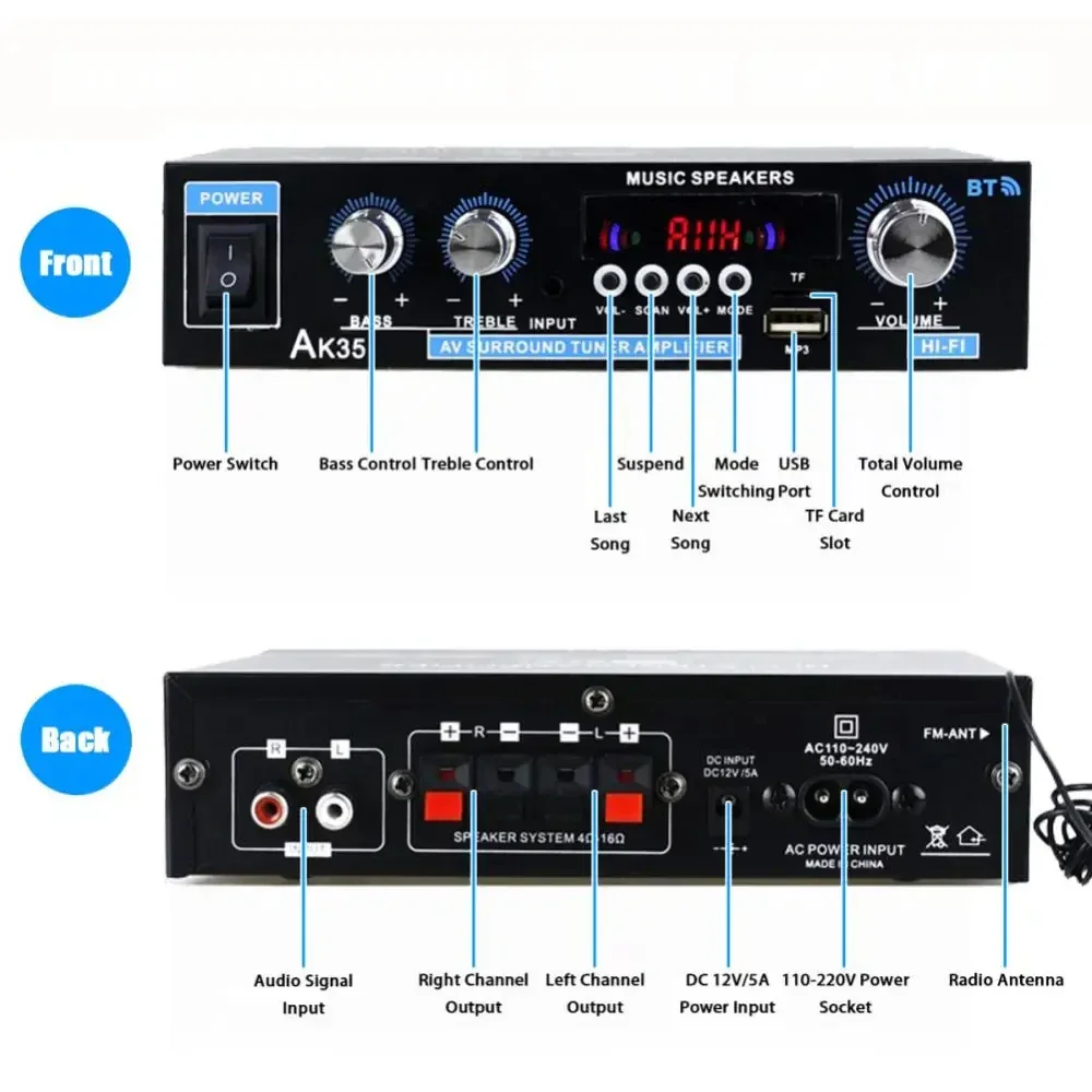 AK35 HiFi الرقمية بلوتوث مكبرا - مراجعة Home Cinema Bluetooth وسعره